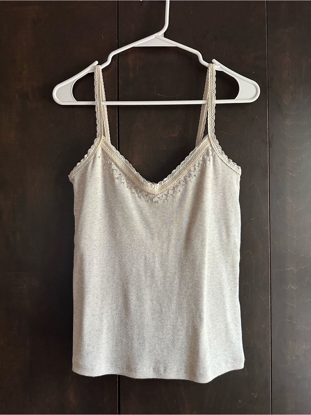 Abercrombie & Fitch Vintage-Style Lace-Trim Camisole in Heather Oatmeal Cream